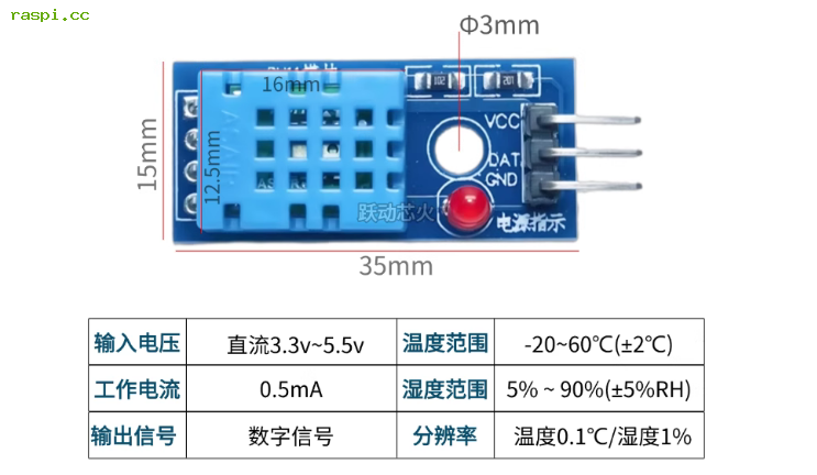 树莓派Pico使用DHT11环境温湿度传感器读取数据Python使用资料