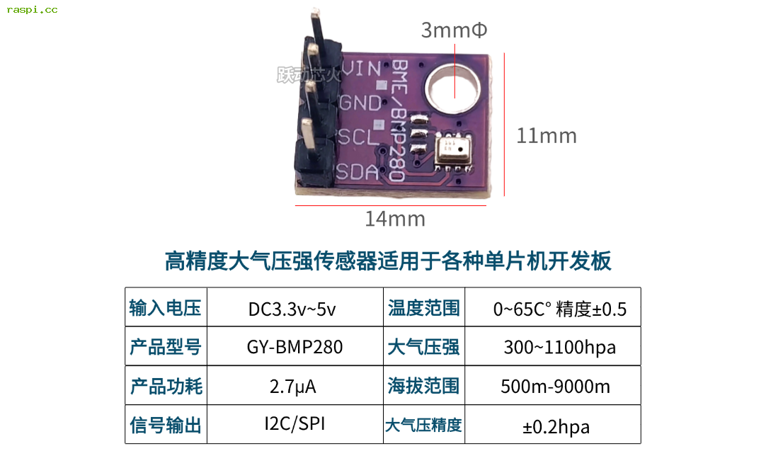 GY-BMP280大气压强+温度二合一传感器Python使用例程